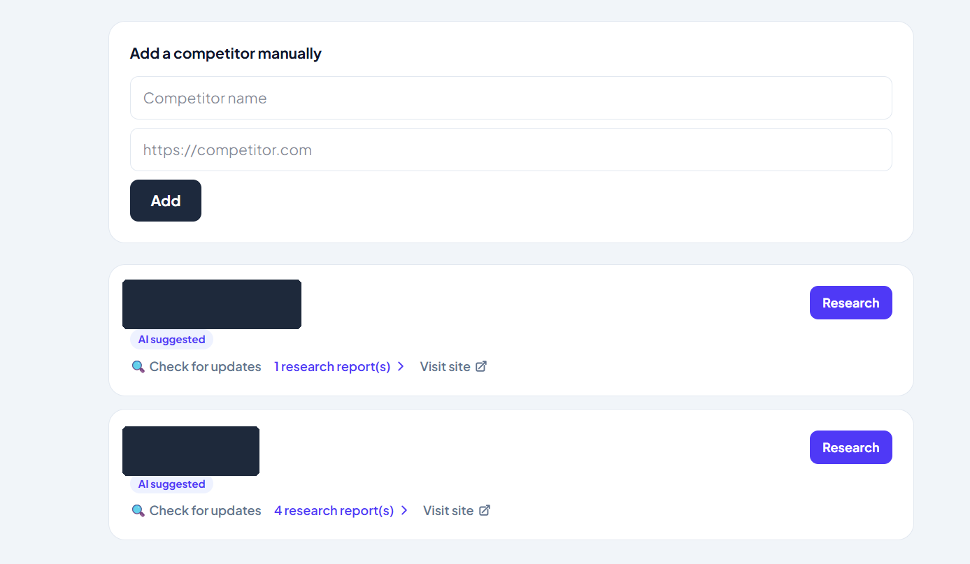 Busitrix competitors screen with AI-suggested competitors and research reports